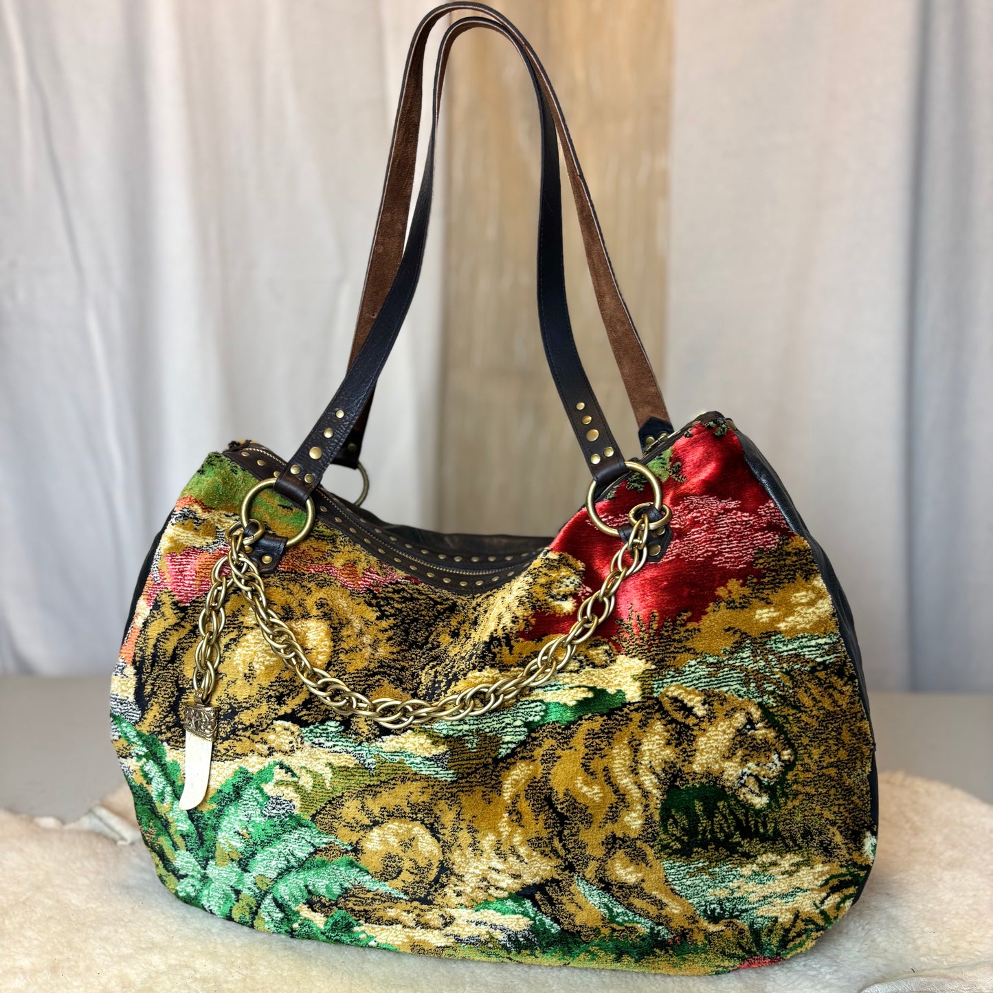 Velvet Tapestry Zip Top with Lions