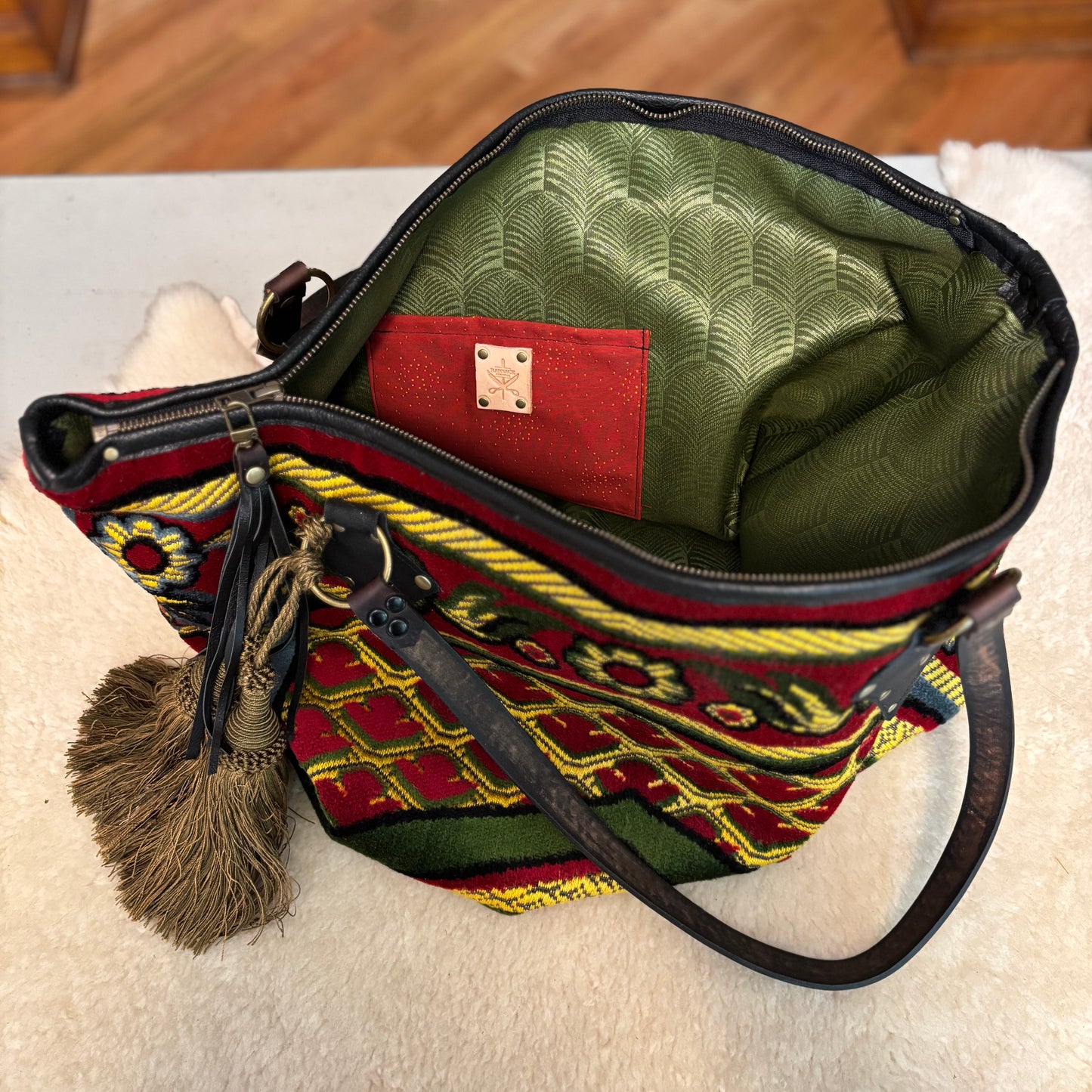 Red and Gold Vintage Prayer Rug Bag