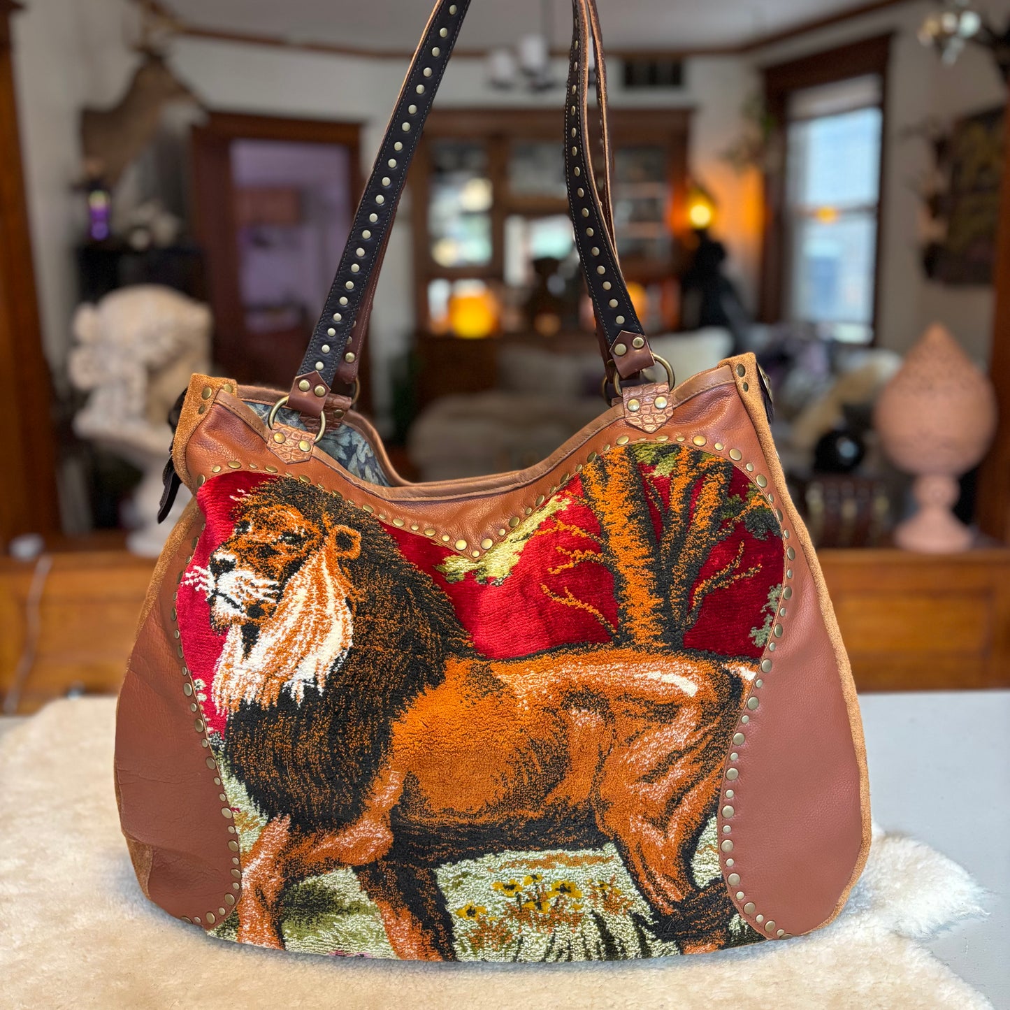 Jungle King Velvet Tapestry Bag