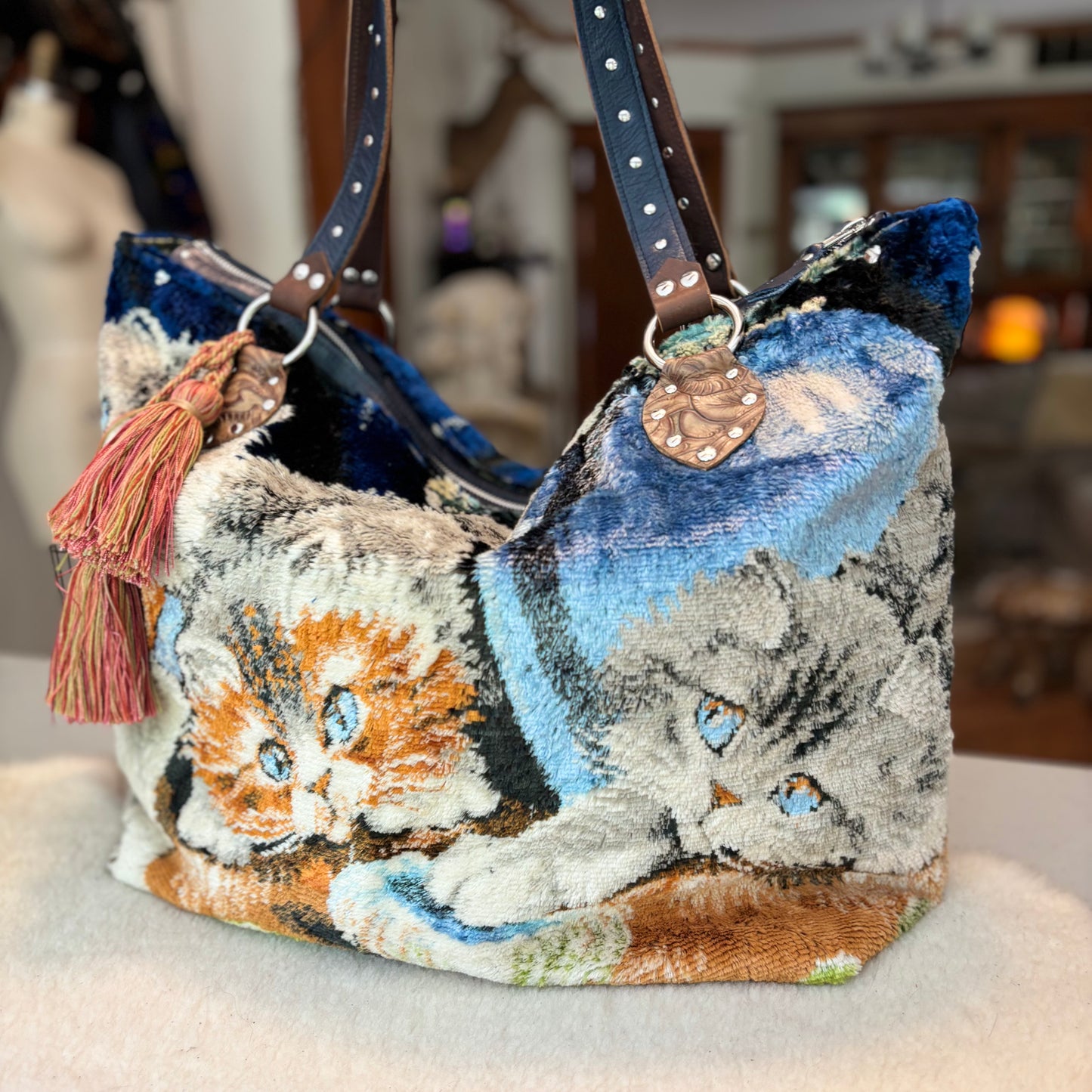 Oversized Vintage Velvet Kitty Bag