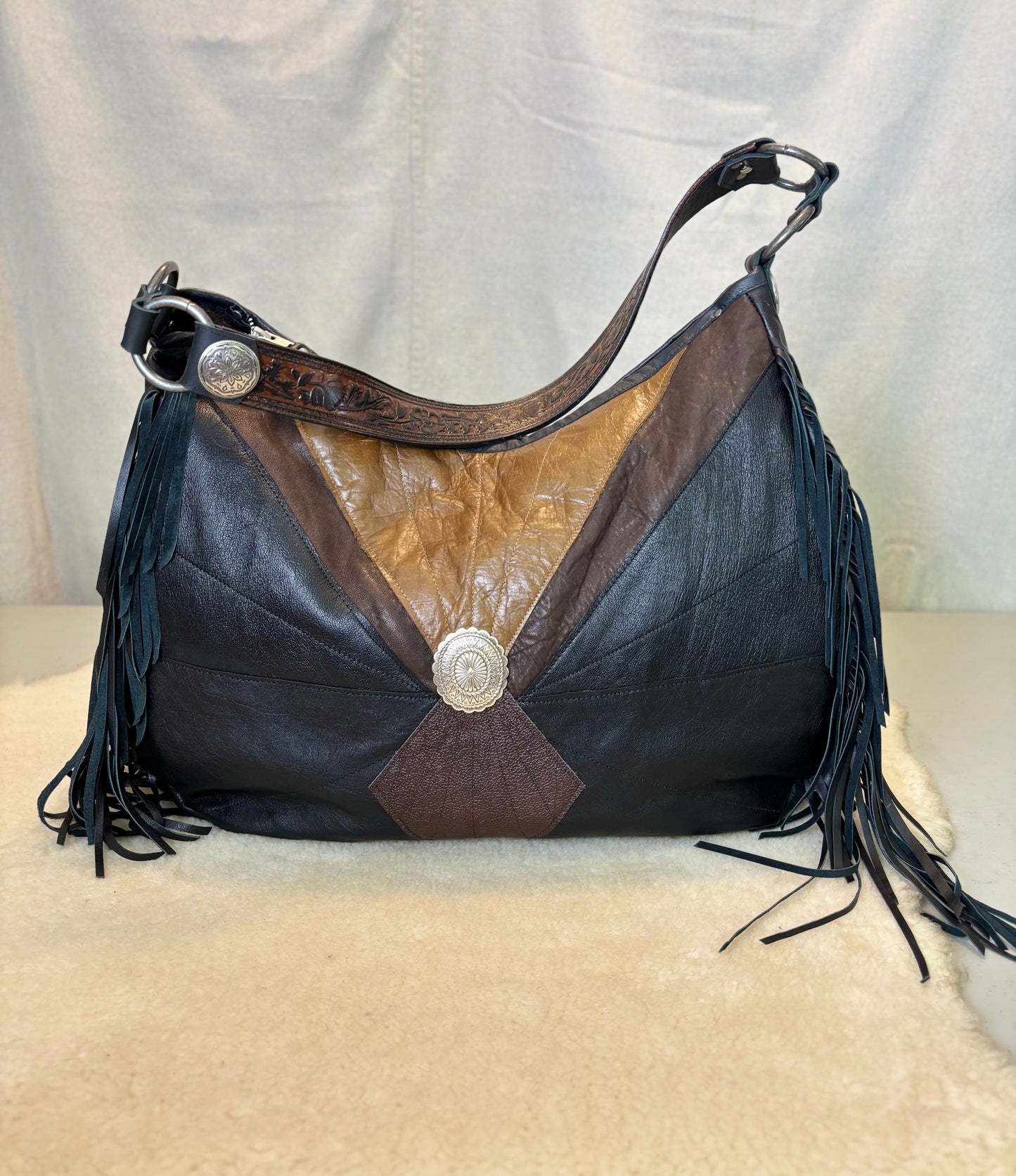 Black and Brown Reclaimed Leather Bag