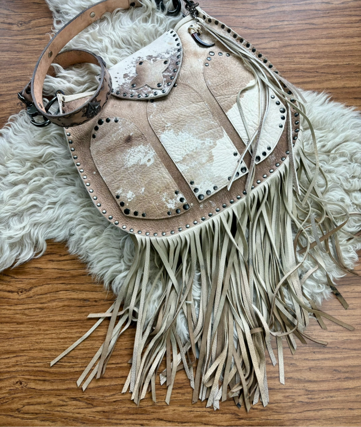 Distress Taupe Fringed Cathedral Bag