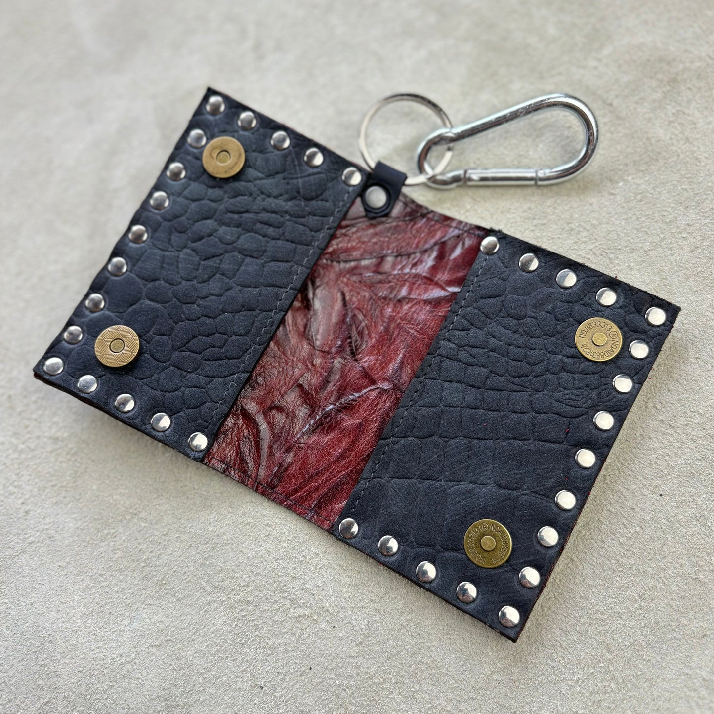 Deep Red Embossed Leather Wallet with Spade