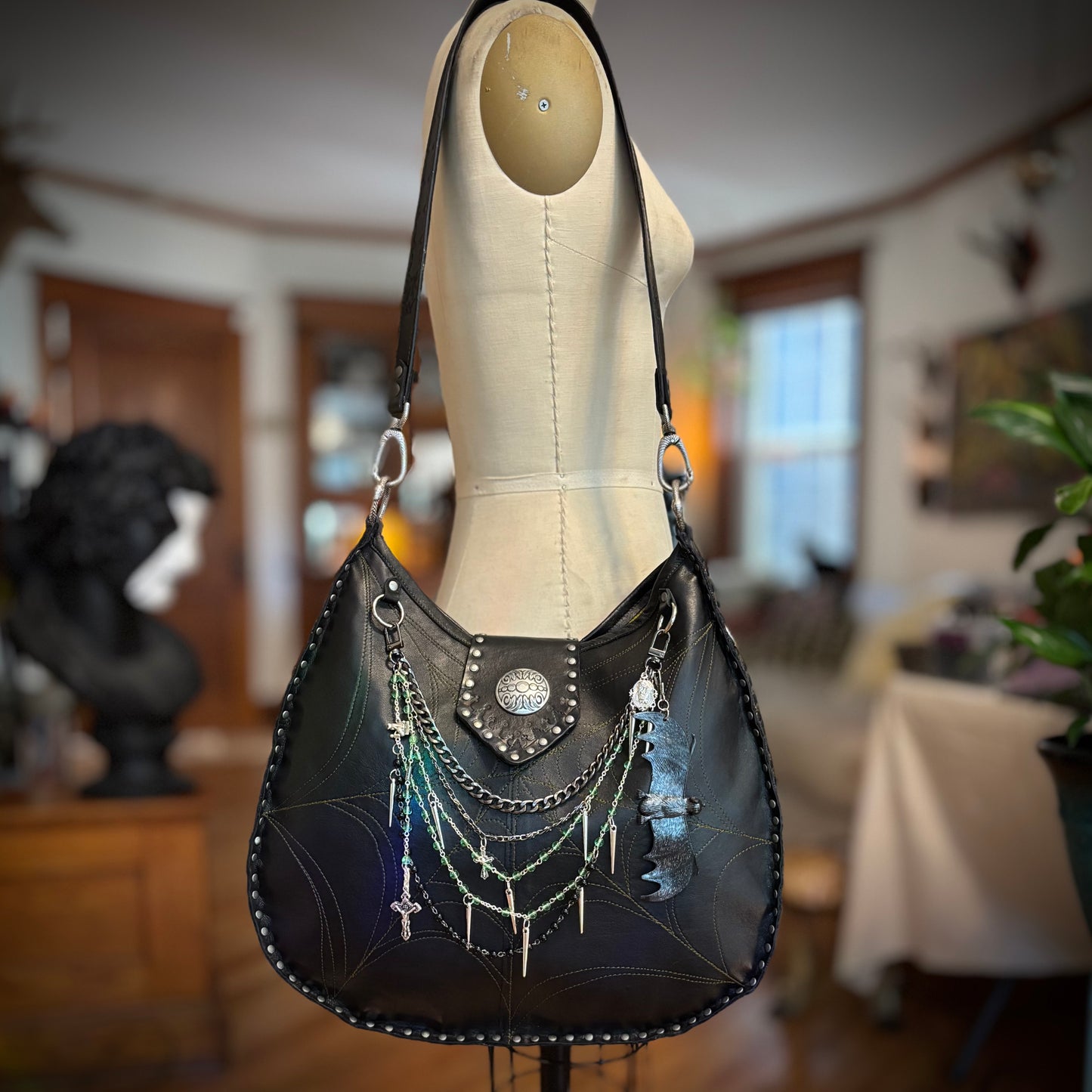 Black and Green Spiderweb Bag