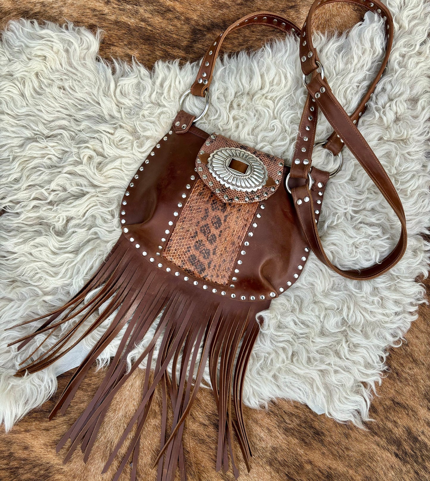 Snakeskin Fringed Leather Crossbody Bag