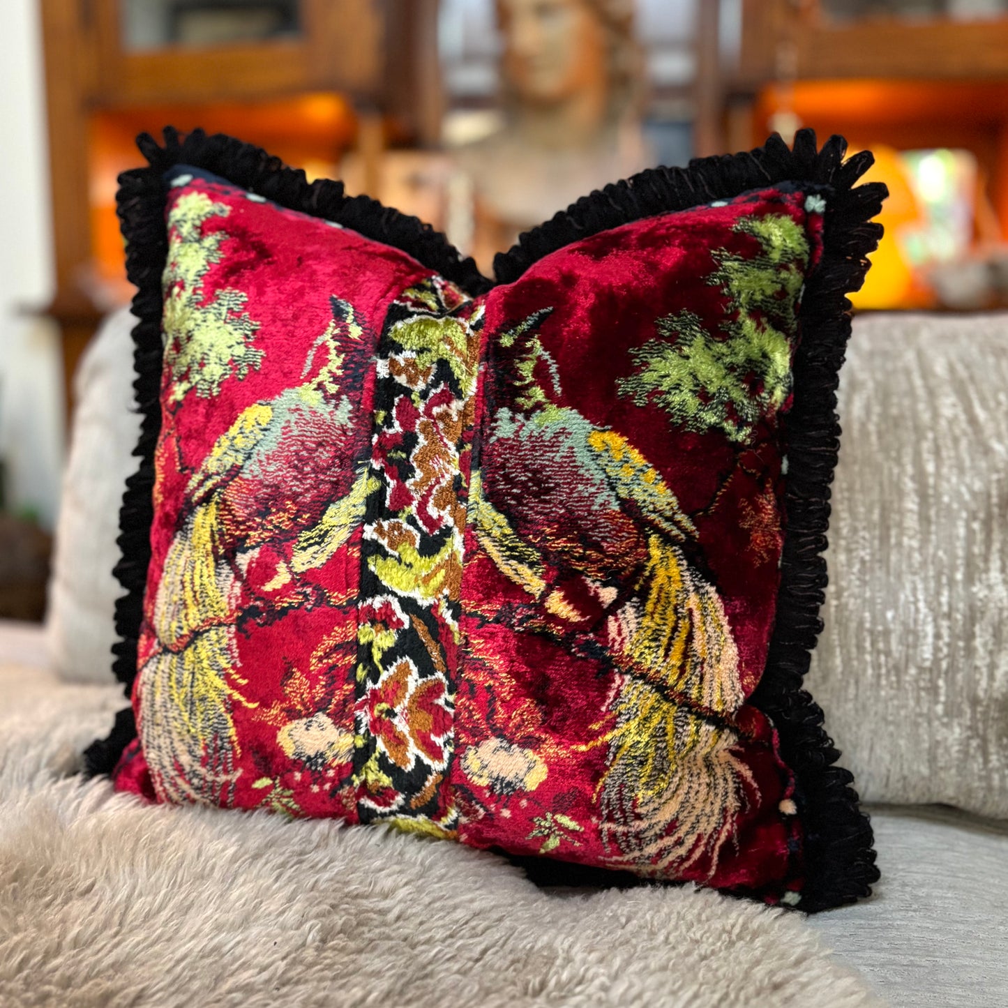 Tropical Birds Vintage Velvet Pillow