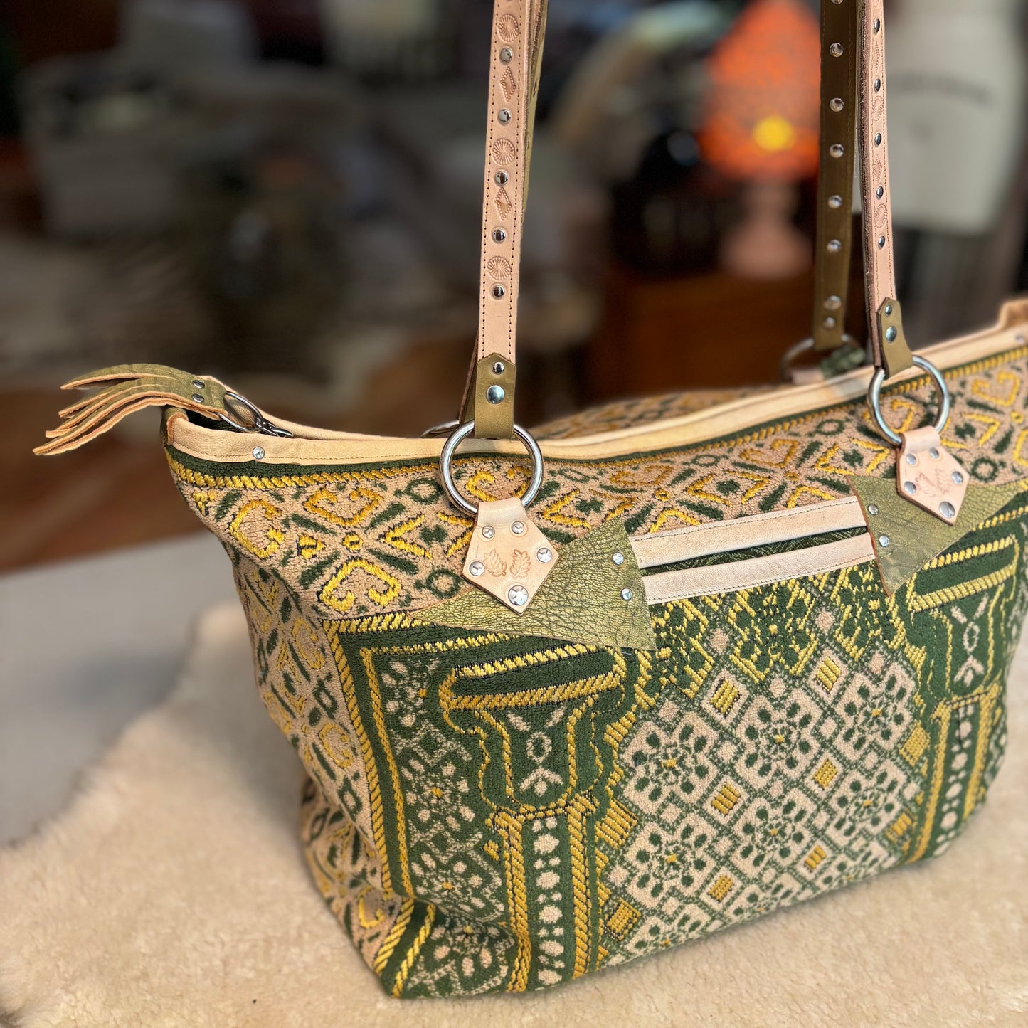 Green and Gold Vintage Prayer Rug Bag