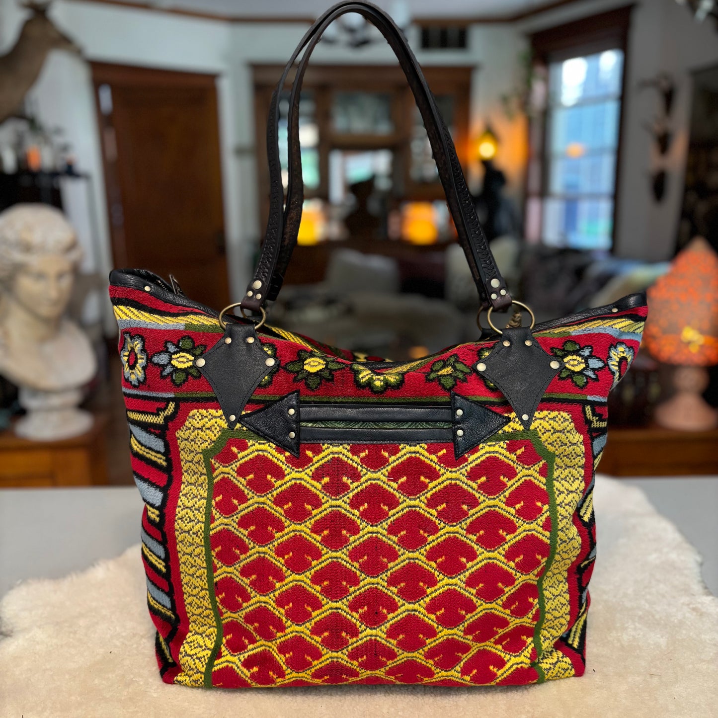 Red and Gold Vintage Prayer Rug Bag