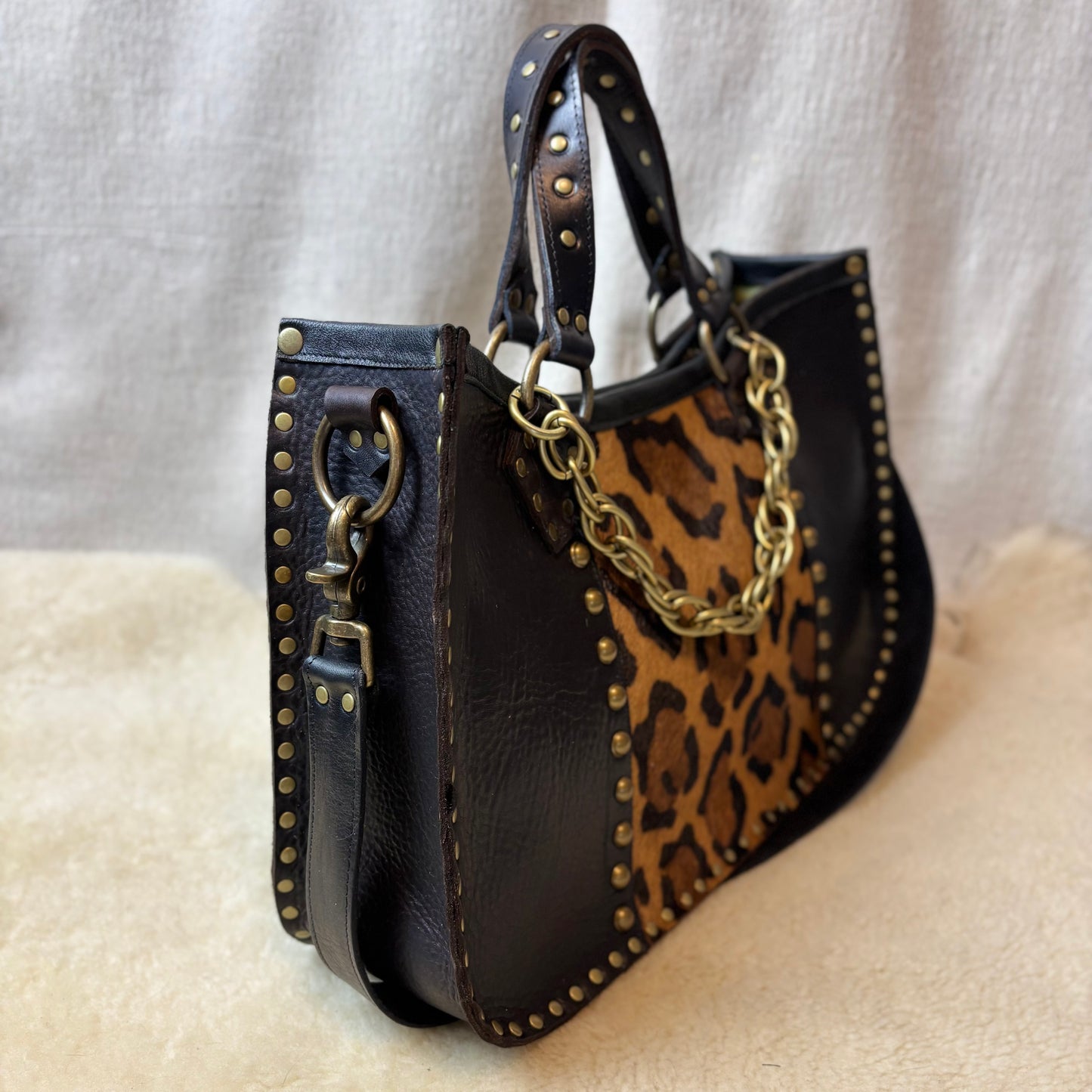 Leopard and Deep Brown Box Bag