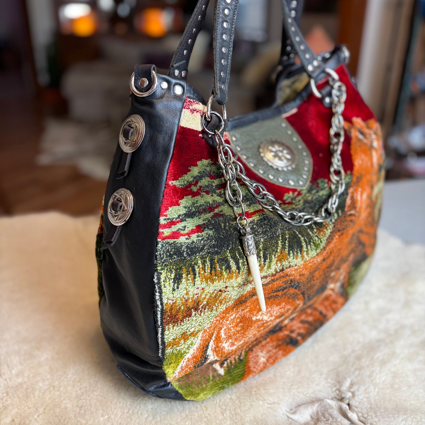 Lioness and Cubs Velvet Tapestry Bag
