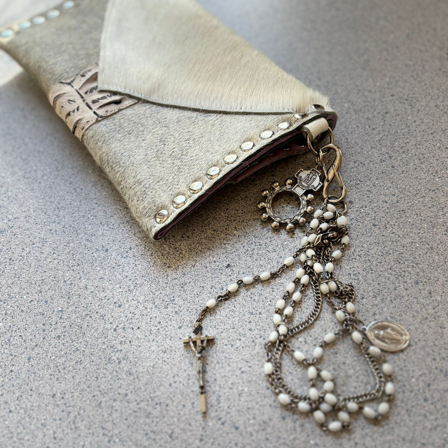 Winter White HairOn Hide Clutch