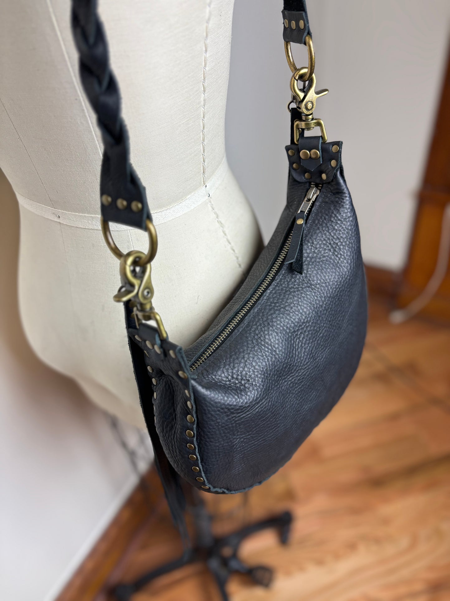 Black & Brass Crescent Bag