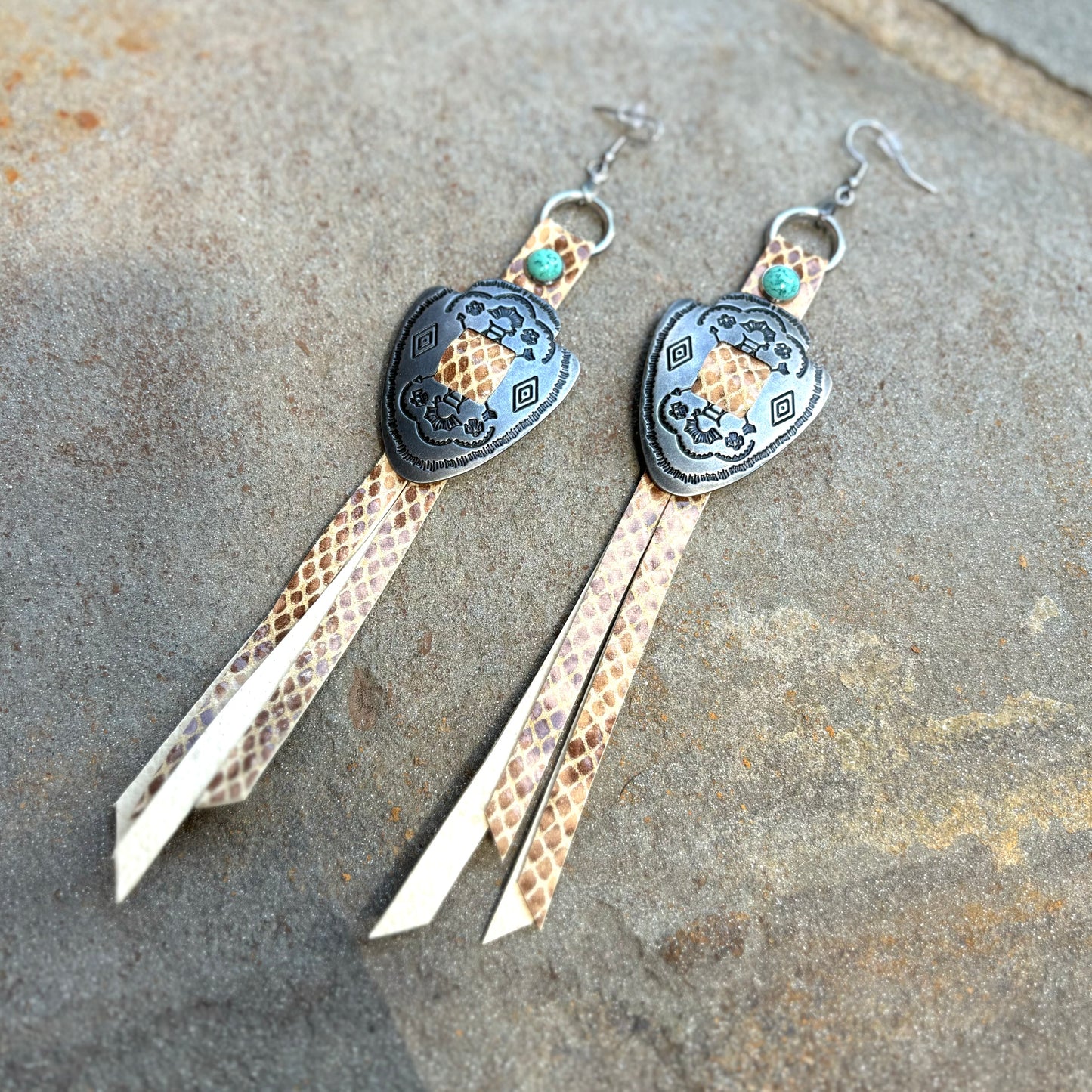 Natural Snake Arrowhead Earrings with Turquoise