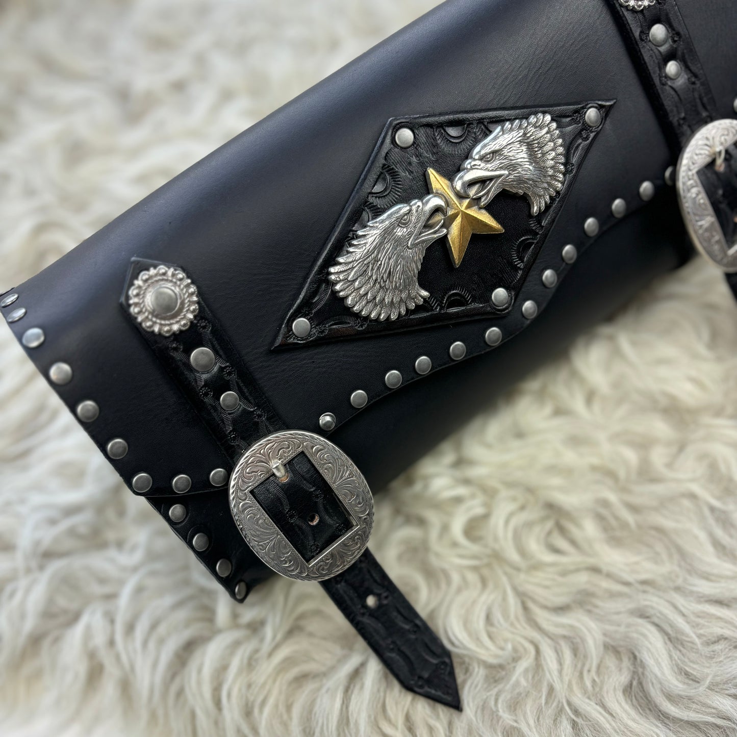 Black Leather Twin Eagles Bike Bag