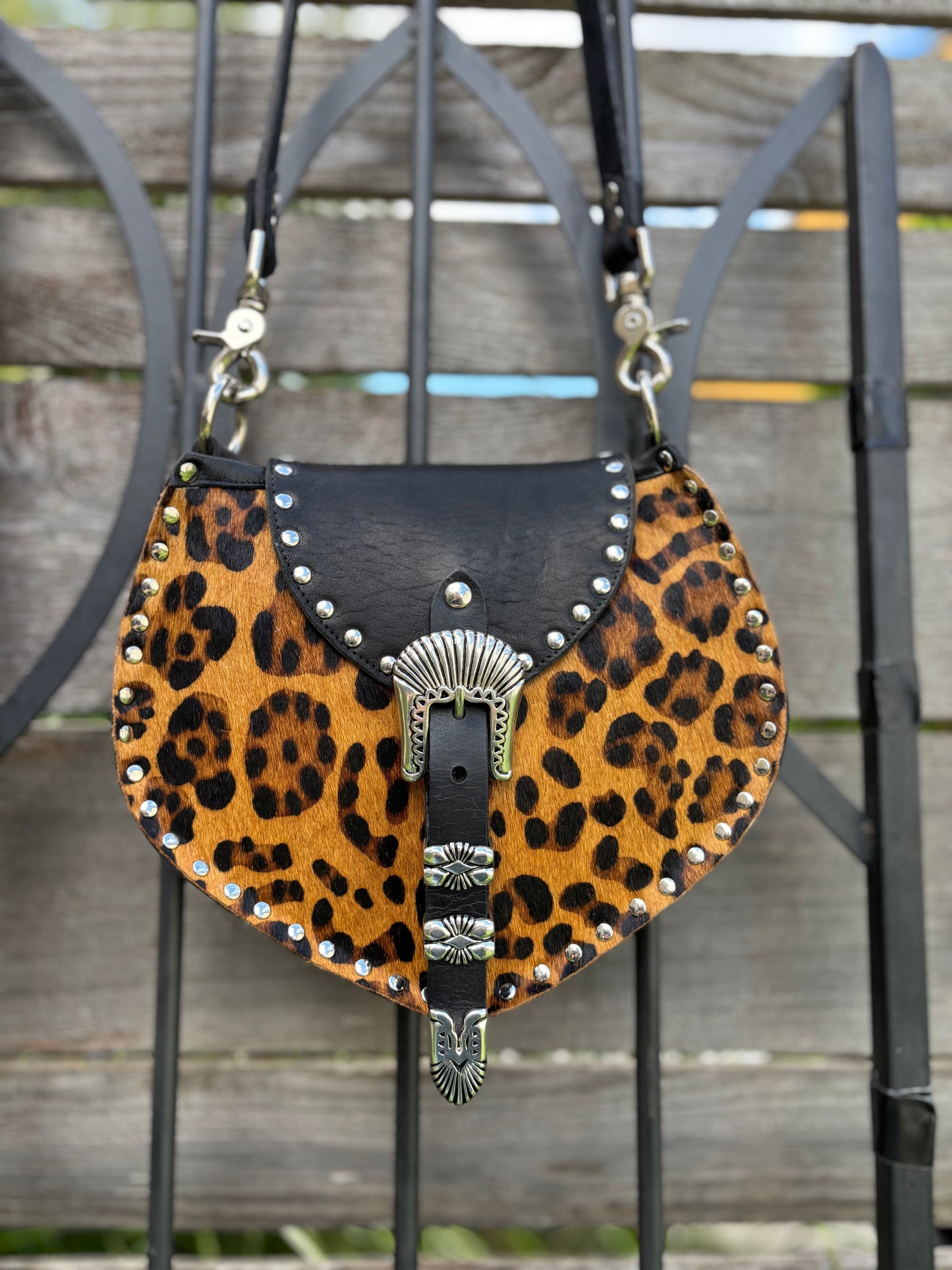 Leopard Print Hide with Silver Buckles