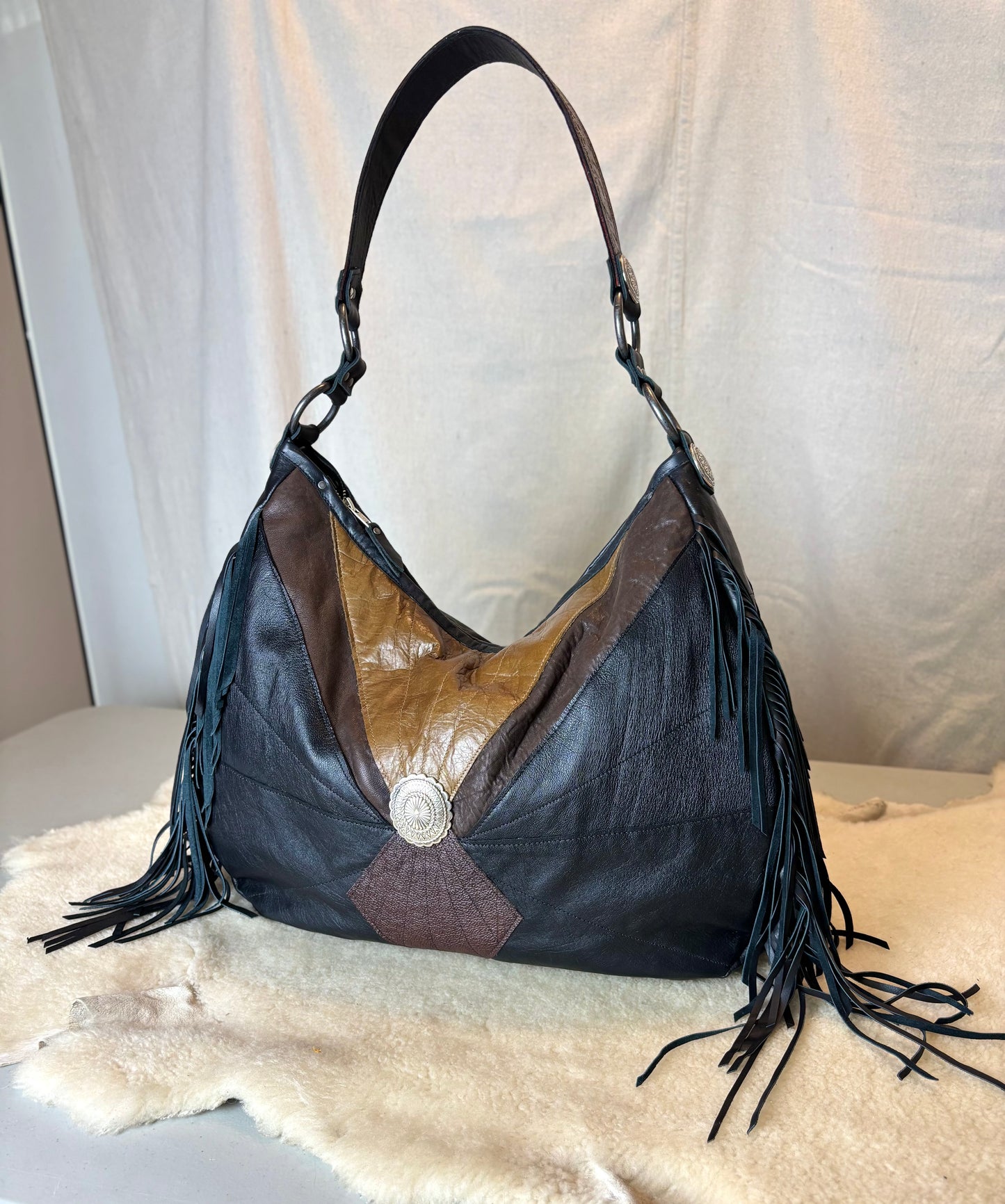 Black and Brown Reclaimed Leather Bag