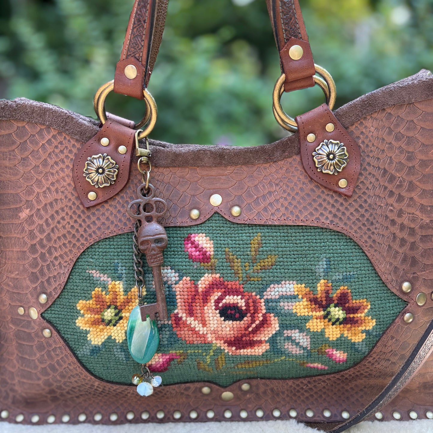 Brown and Green Needlepoint Heirloom Bag