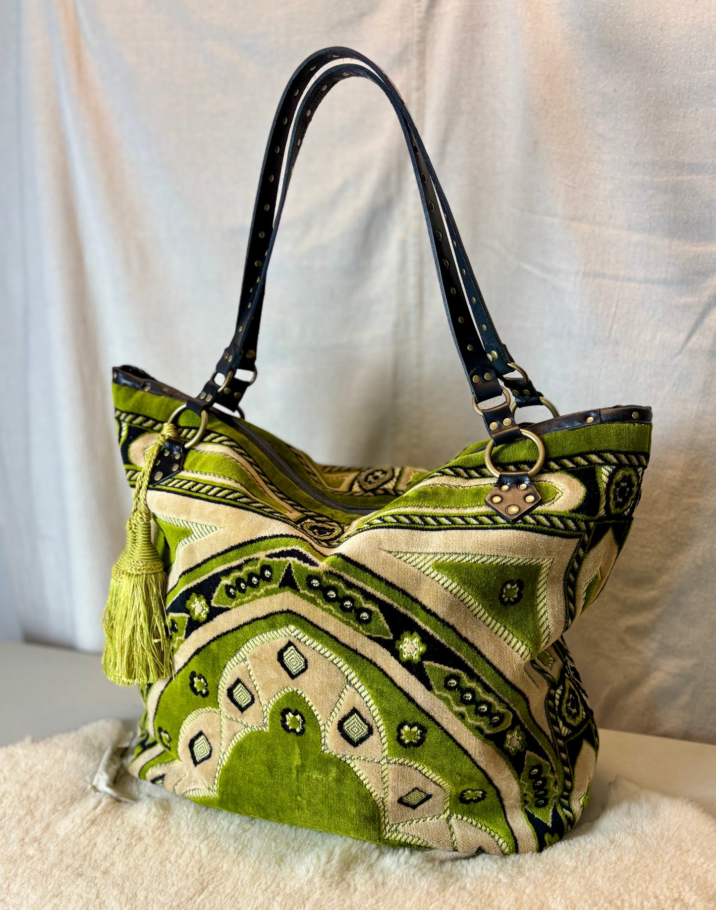 Summer Green Velvet Prayer Rug Oversized Bag