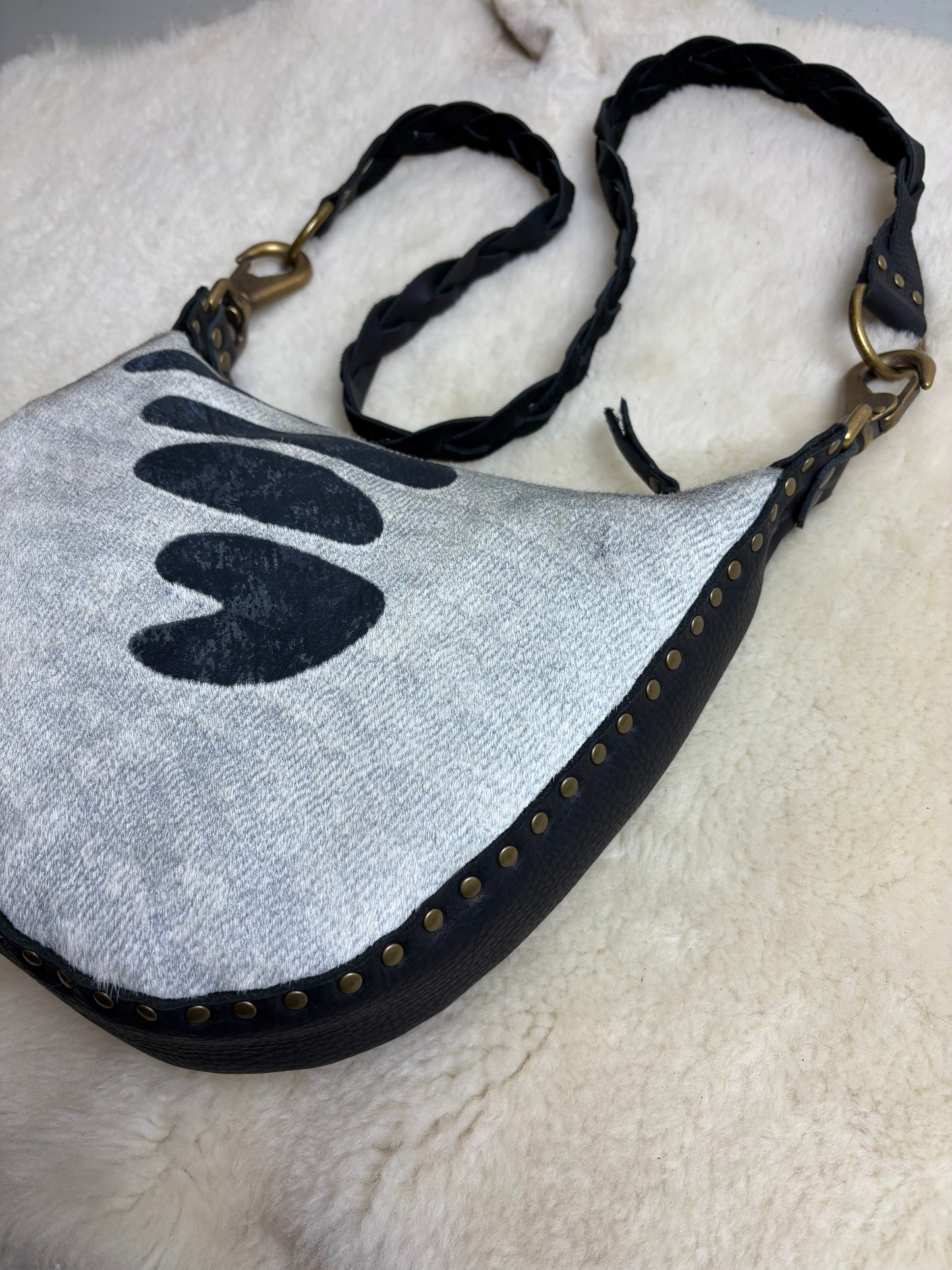 Zebra Crescent Bag with Brass