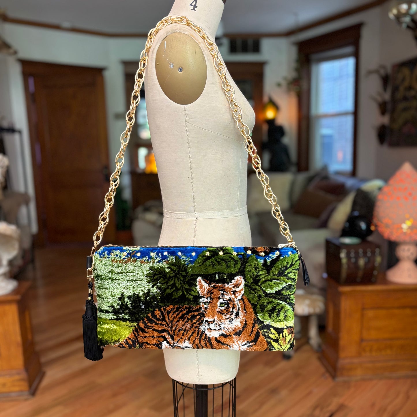 Tiger Velvet Tapestry Oversized Clutch