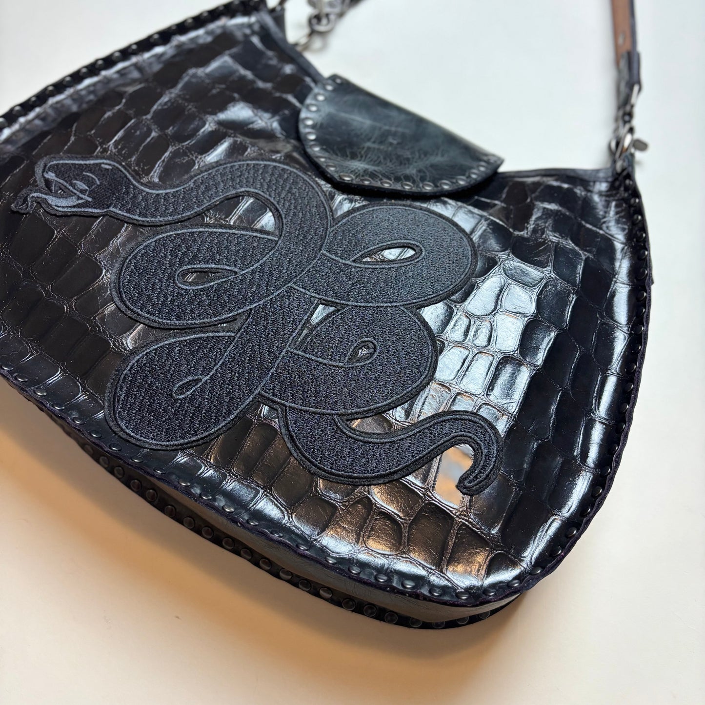 Black on Black Large Python Bag