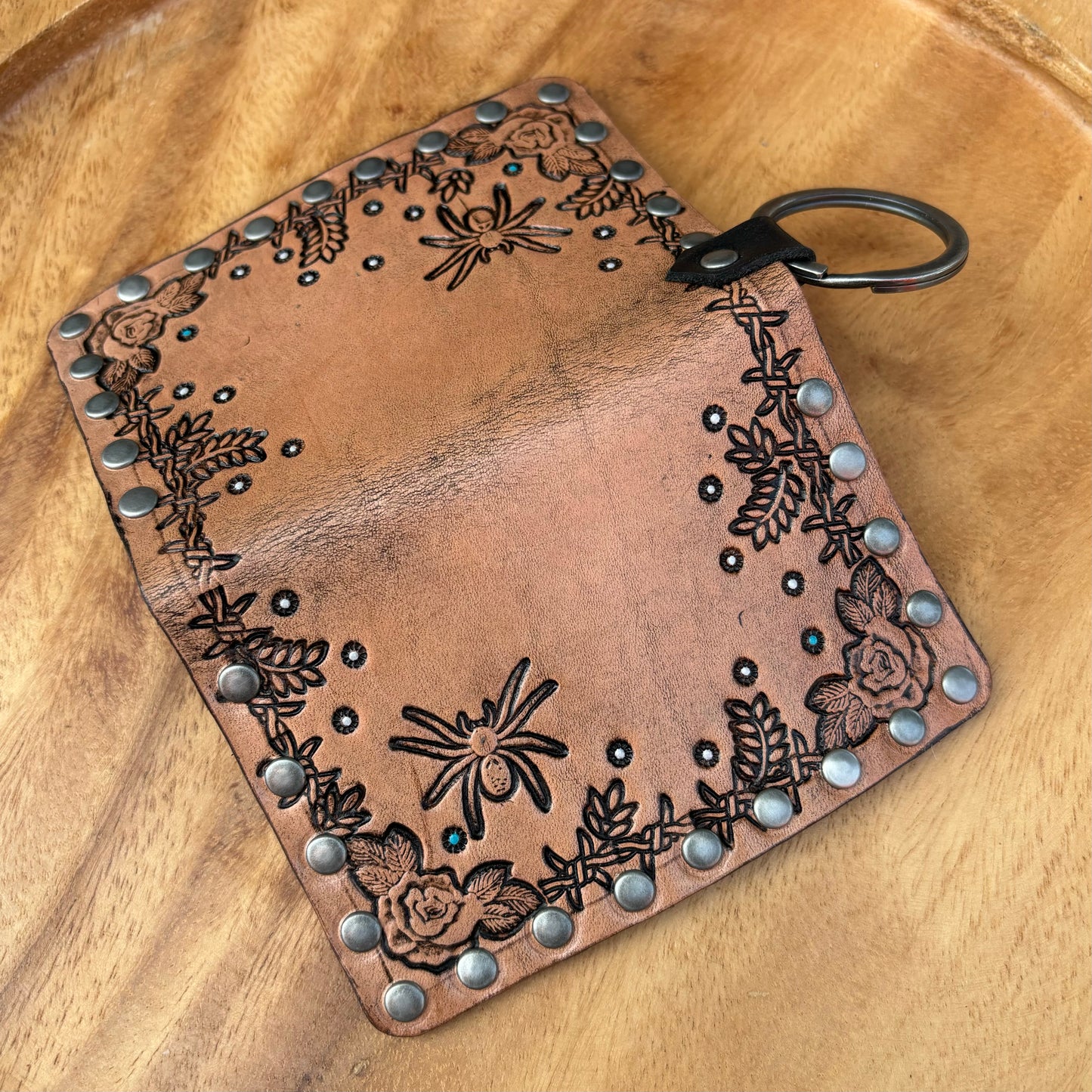 Tan Floral Spider Single Fold Wallet