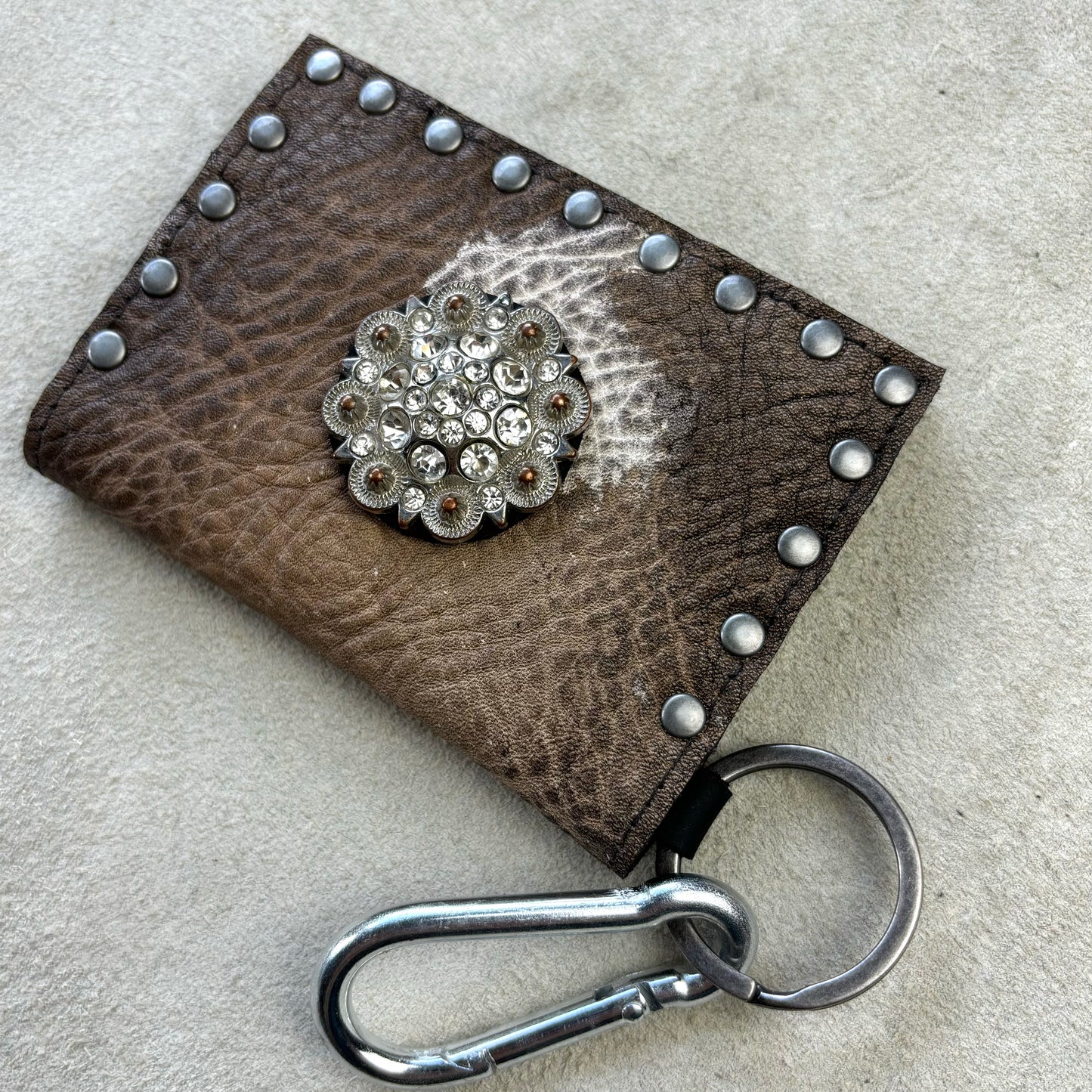 Distressed Tan Wallet with Vintage Rhinestone