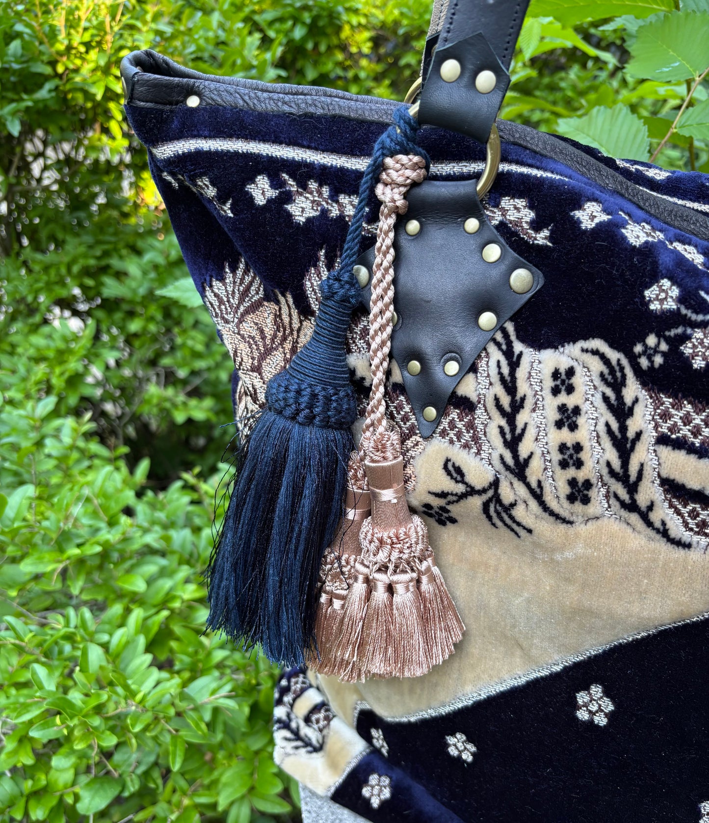 Navy Floral Velvet Prayer Mat Ziptop Bag