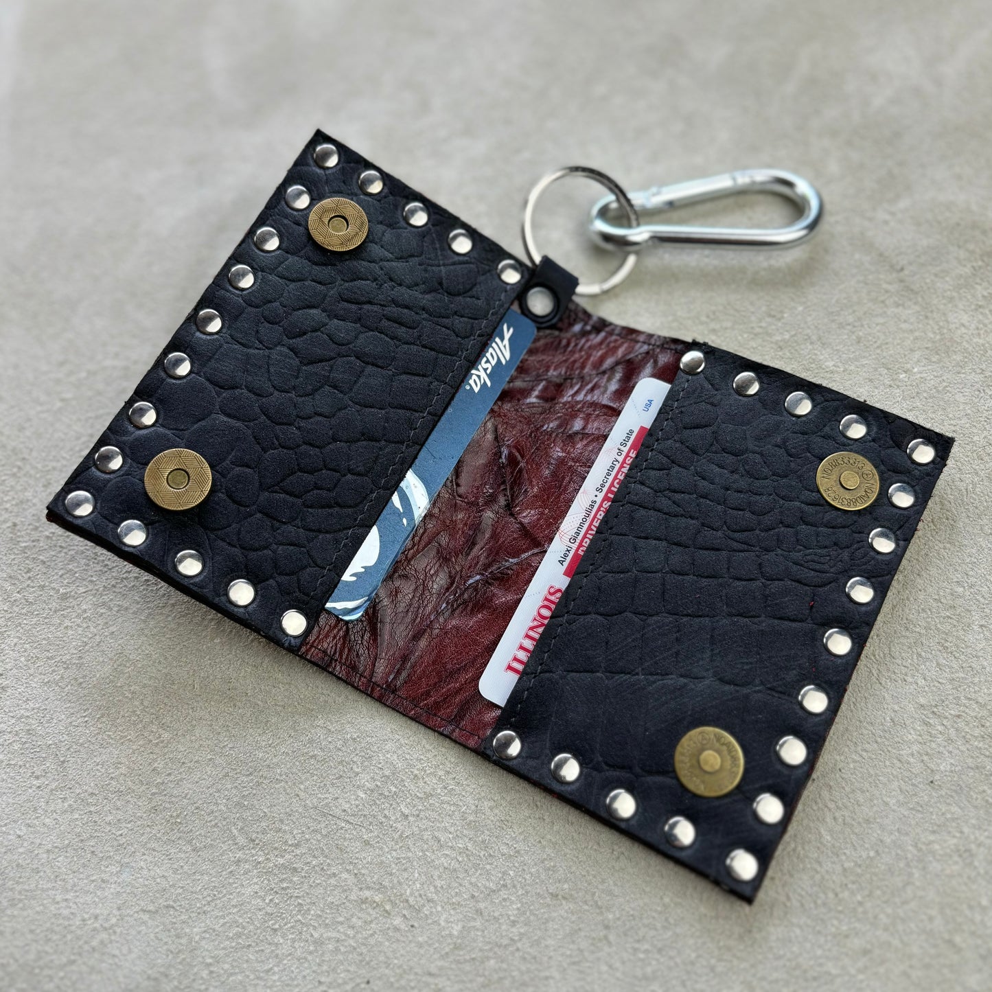 Deep Red Embossed Leather Wallet with Spade