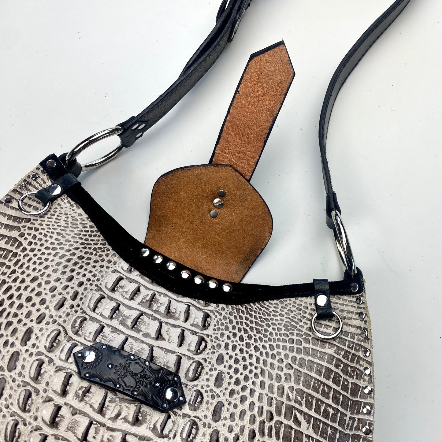 Taupe Croc Print Shoulder Bag with Western Concho