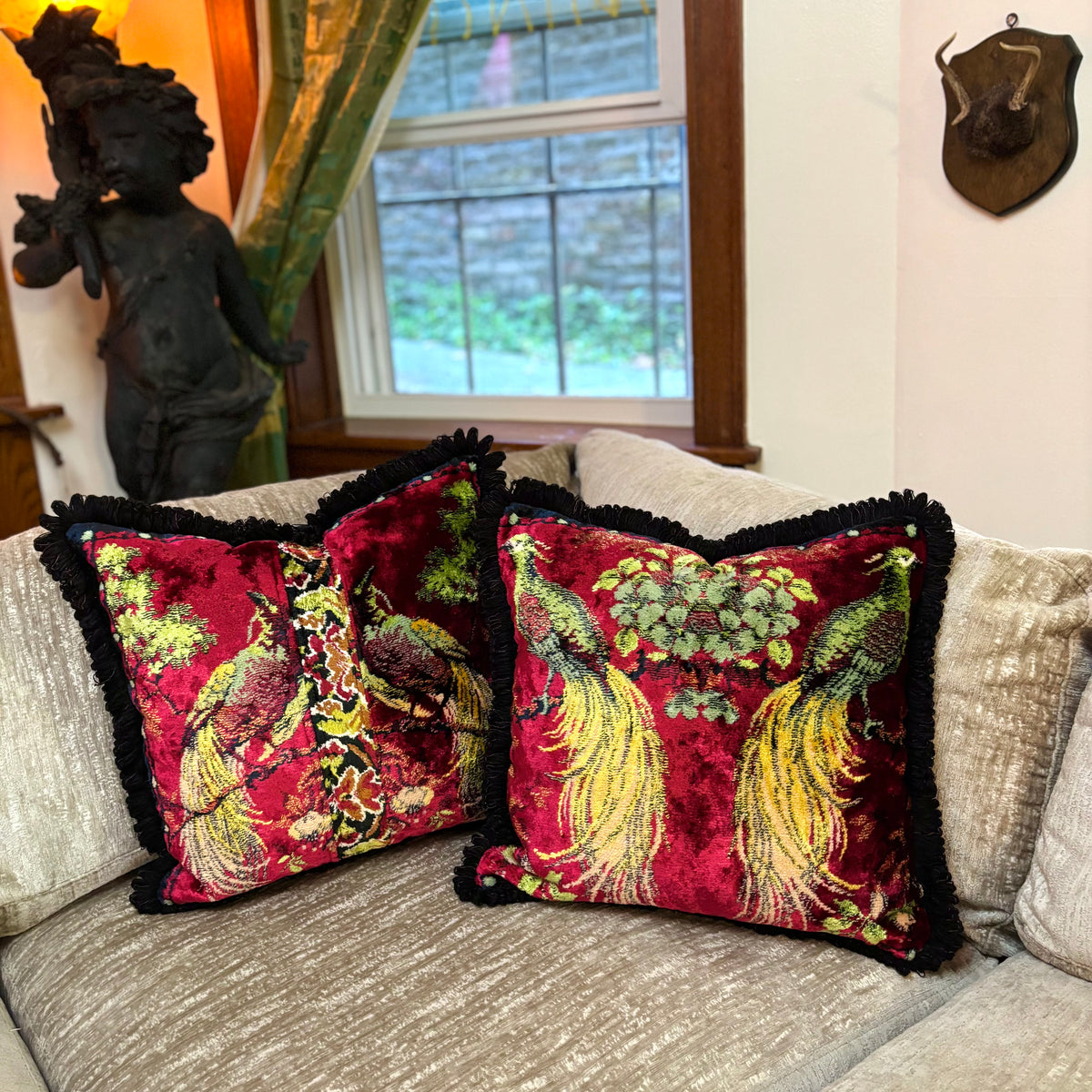 Tropical Birds Vintage Velvet Pillow