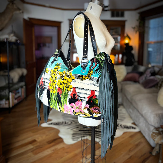 Oversized Vintage Velvet Floral Zip Top Bag