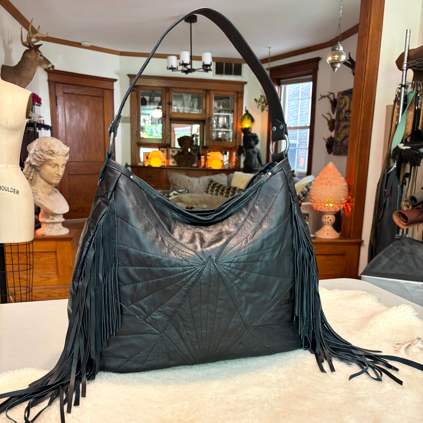 Black Star Stitch Reclaimed Leather Bag