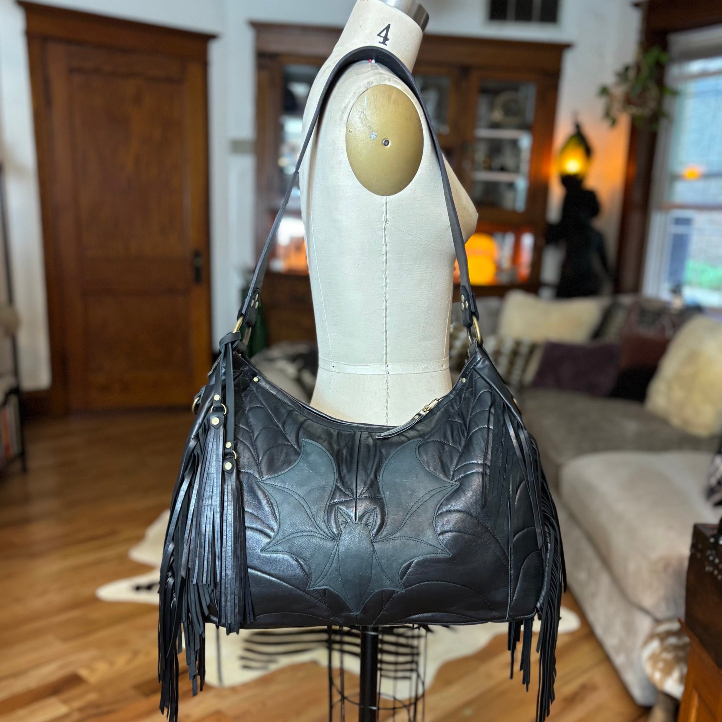 Reclaimed Leather Bat Ziptop Bag