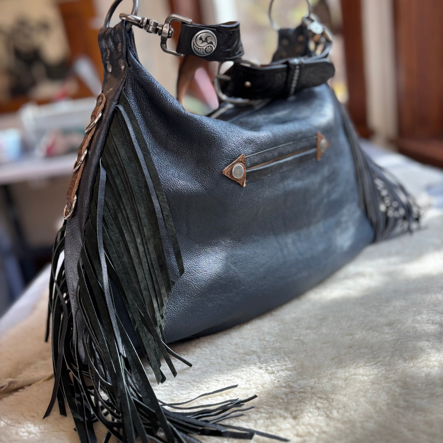 Navy Fringed November Bag