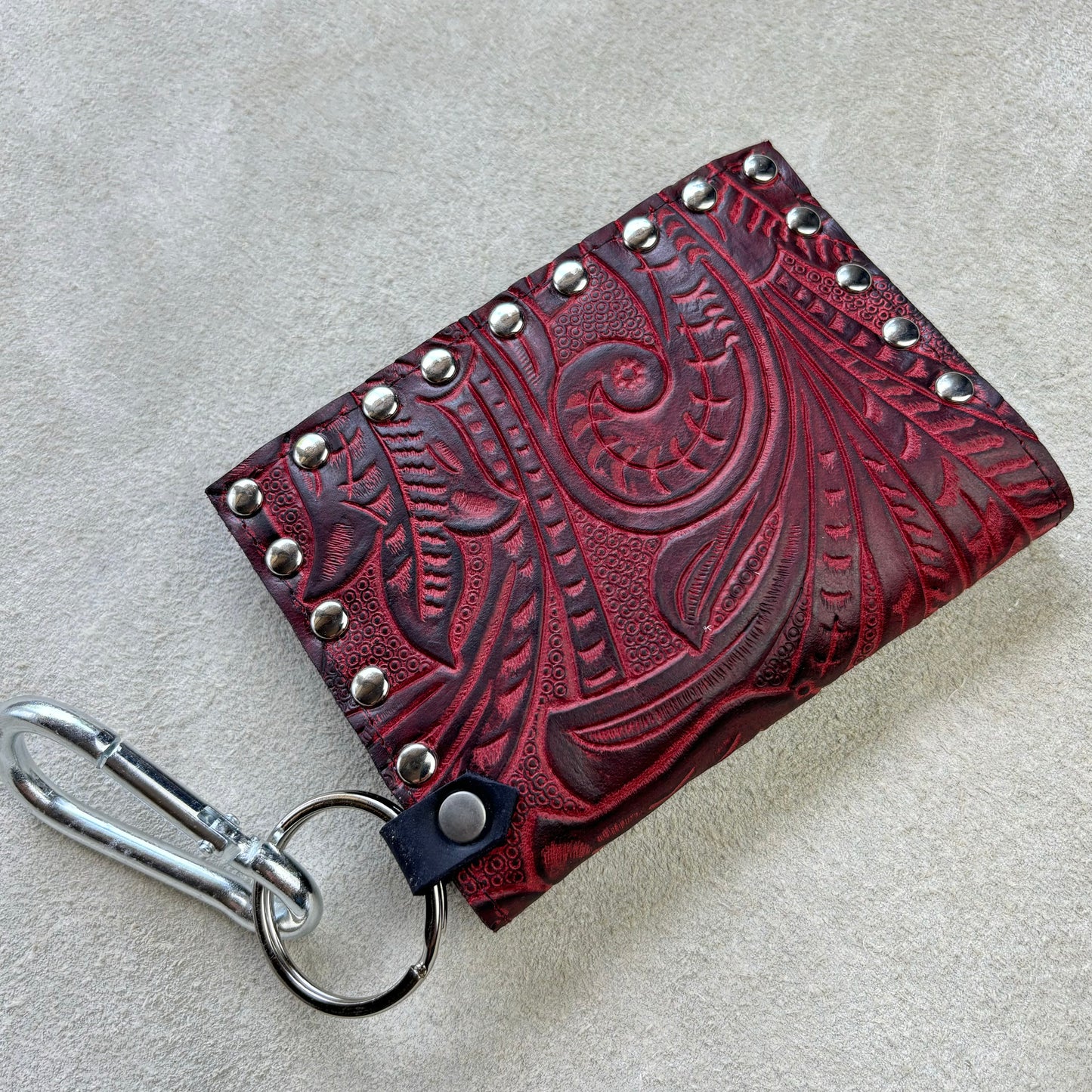 Deep Red Embossed Leather Wallet with Spade