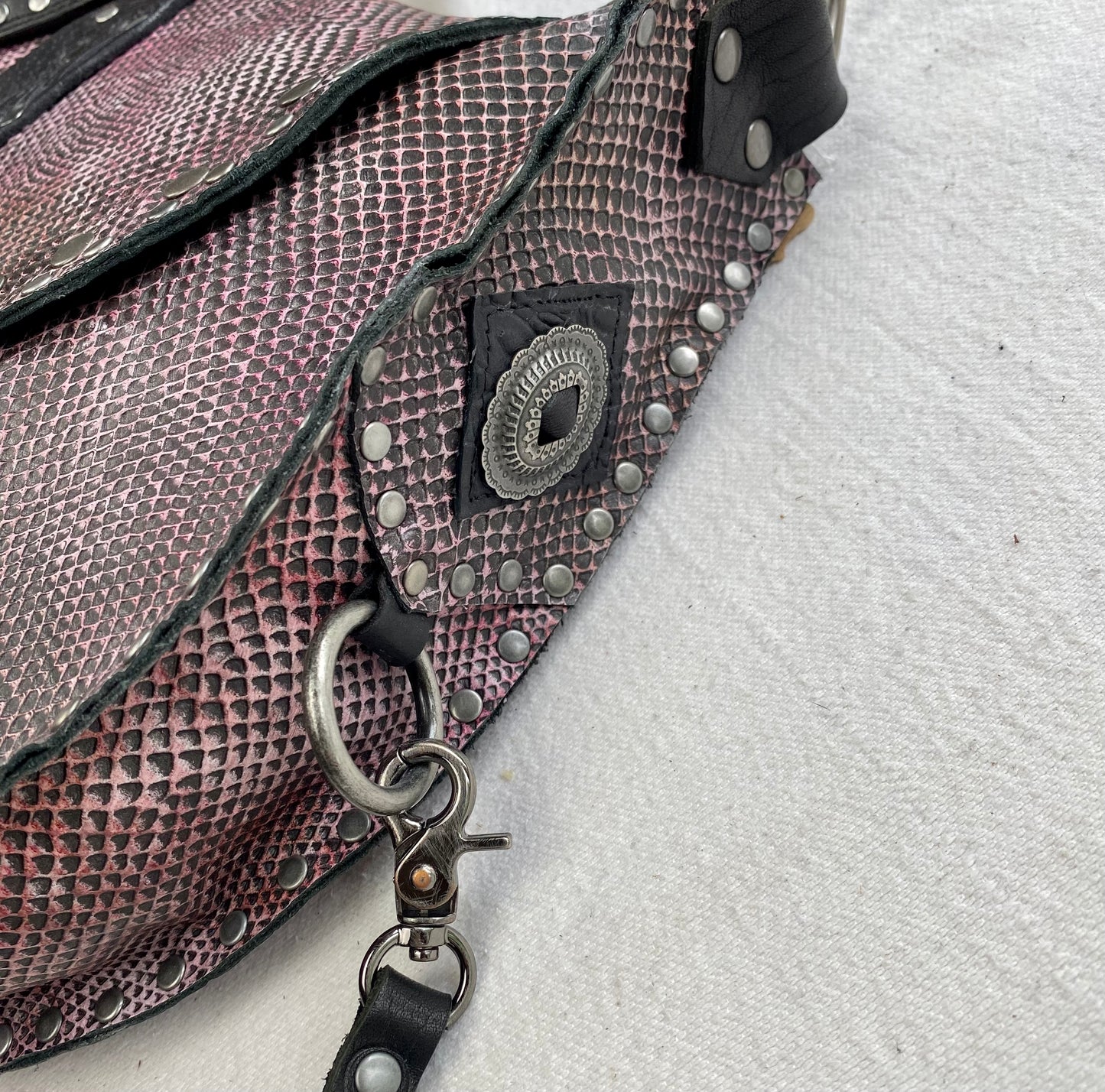 Pink Snake Print Shoulder Bag