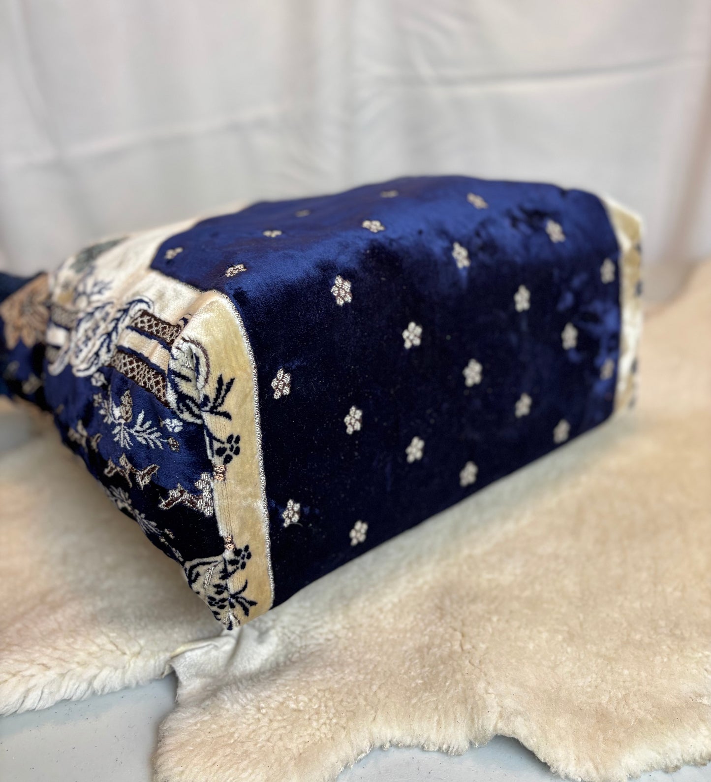 Navy Floral Velvet Prayer Mat Ziptop Bag