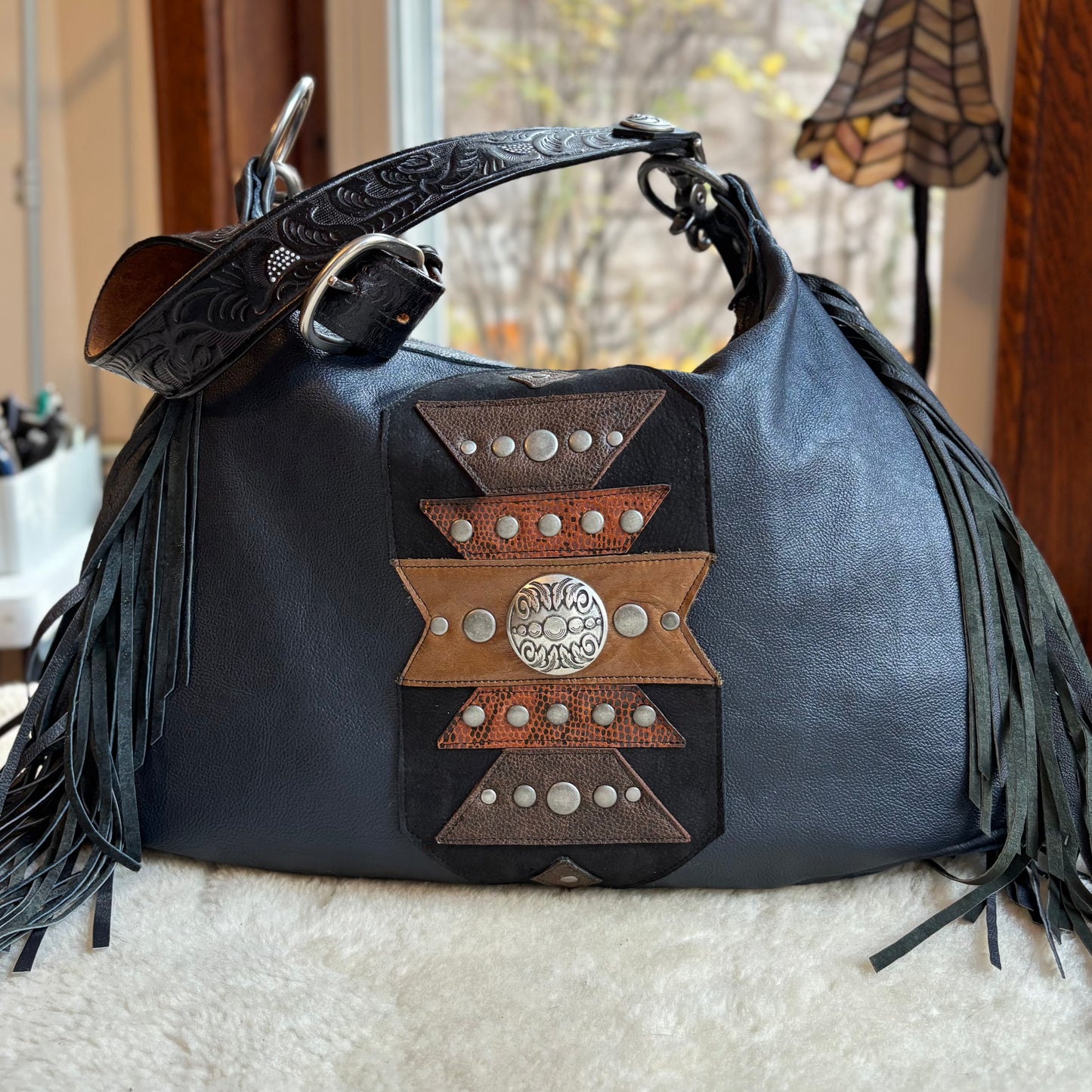 Navy Fringed November Bag