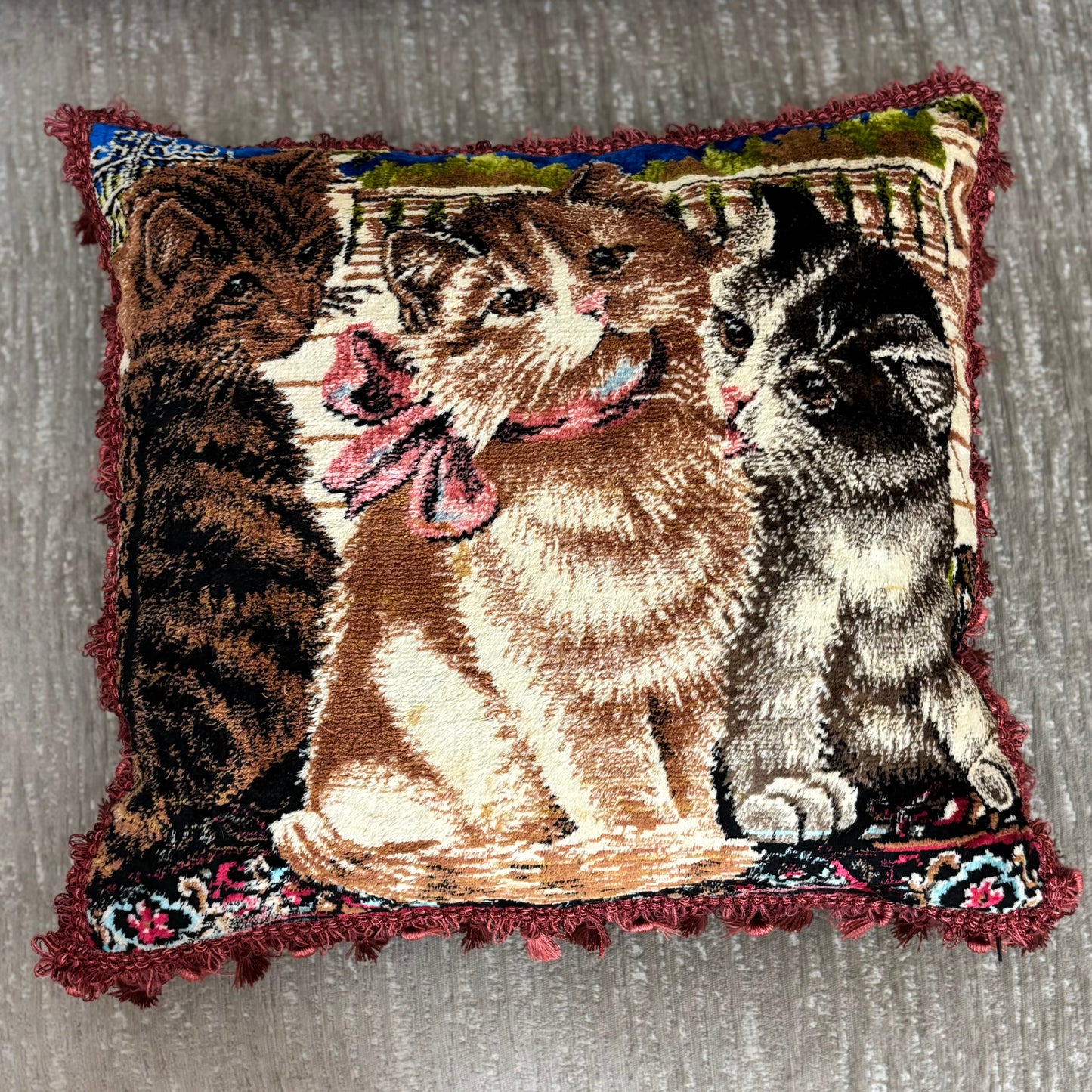 Sweet Kitties Vintage Velvet Pillow