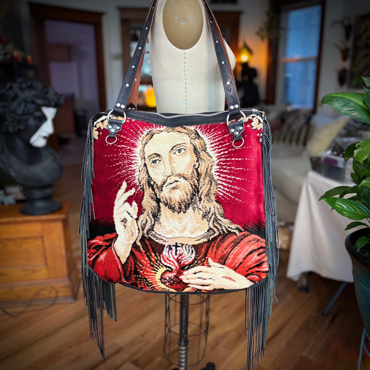 Vintage Tapestry Jumbo Jesus Carpet Bag