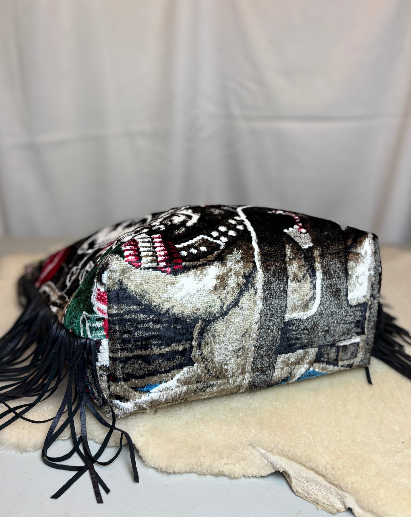 Gambling Dogs Velvet Ziptop Bag with Fringe