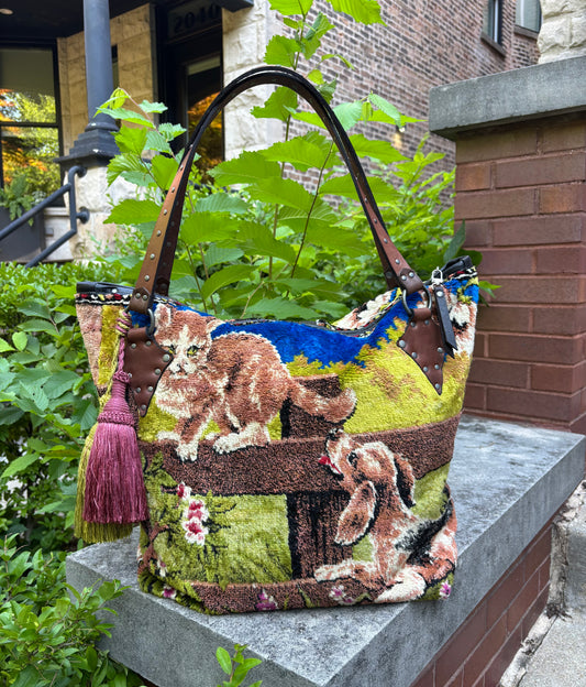 Kitten And Puppy Velvet Ziptop Bag