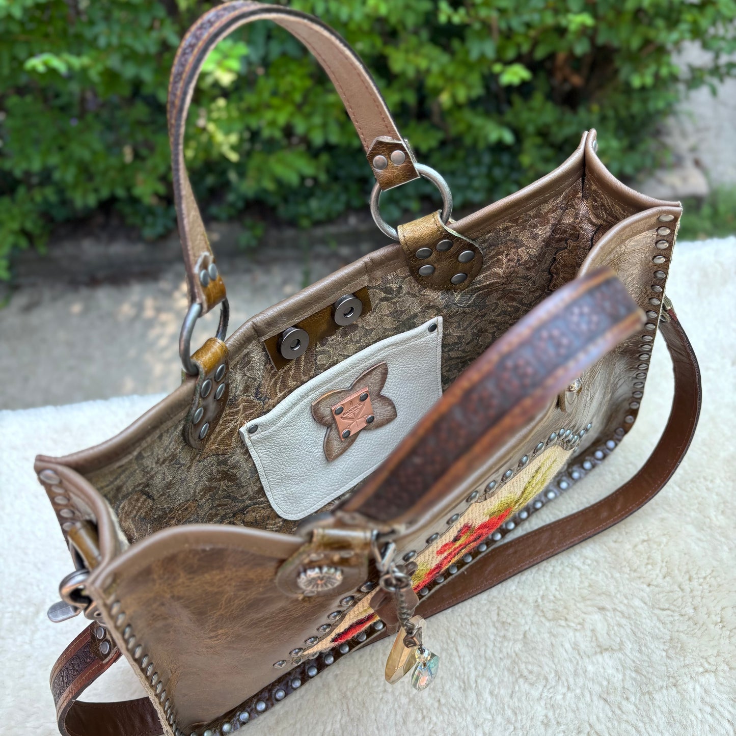 Needlepoint Poppy Heirloom Bag in Dark Olive