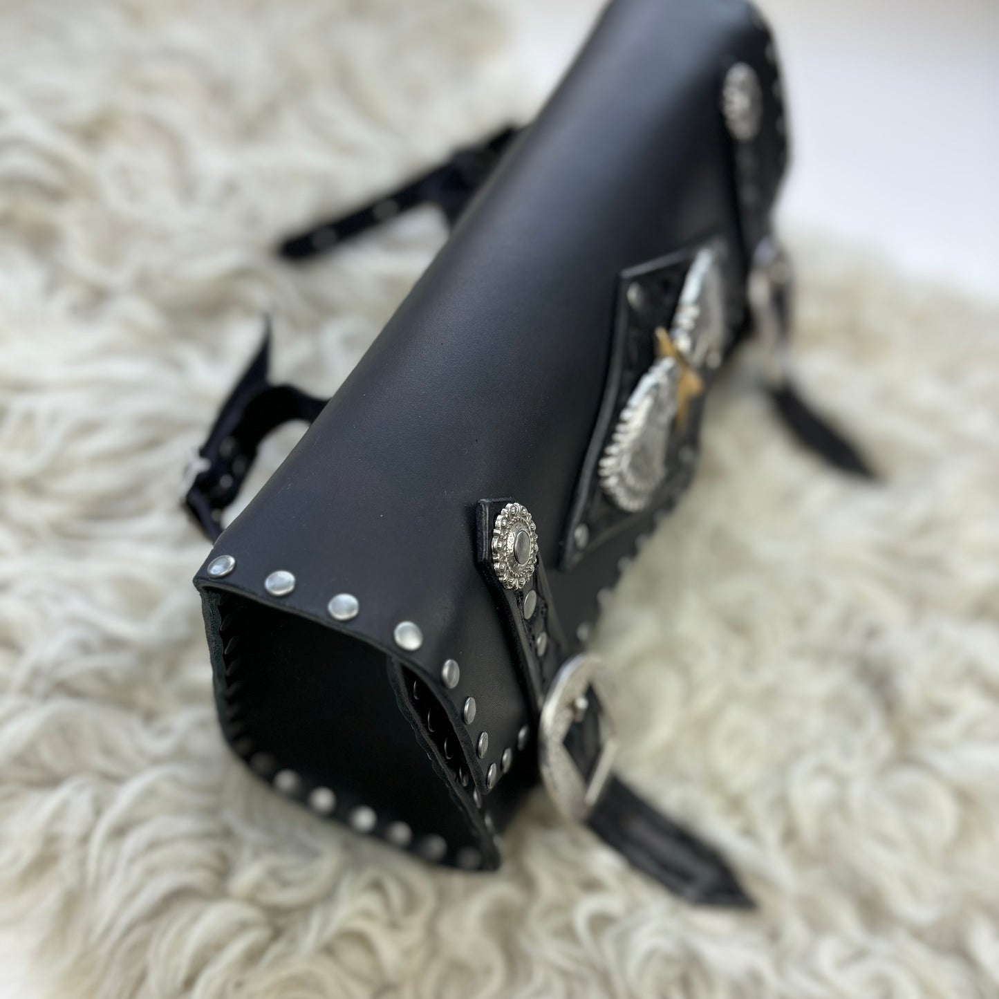 Black Leather Twin Eagles Bike Bag