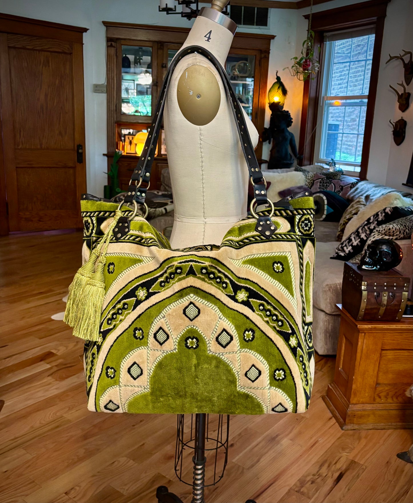 Summer Green Velvet Prayer Rug Oversized Bag