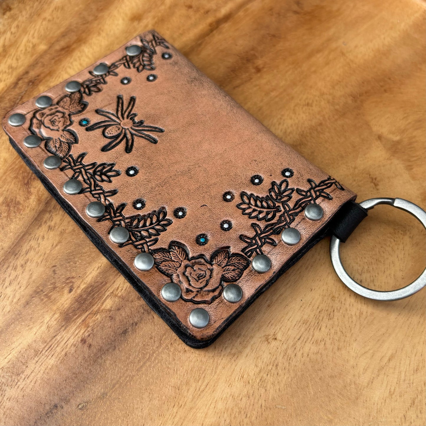 Tan Floral Spider Single Fold Wallet