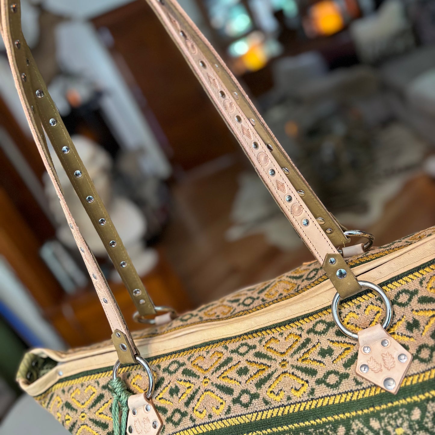 Green and Gold Vintage Prayer Rug Bag