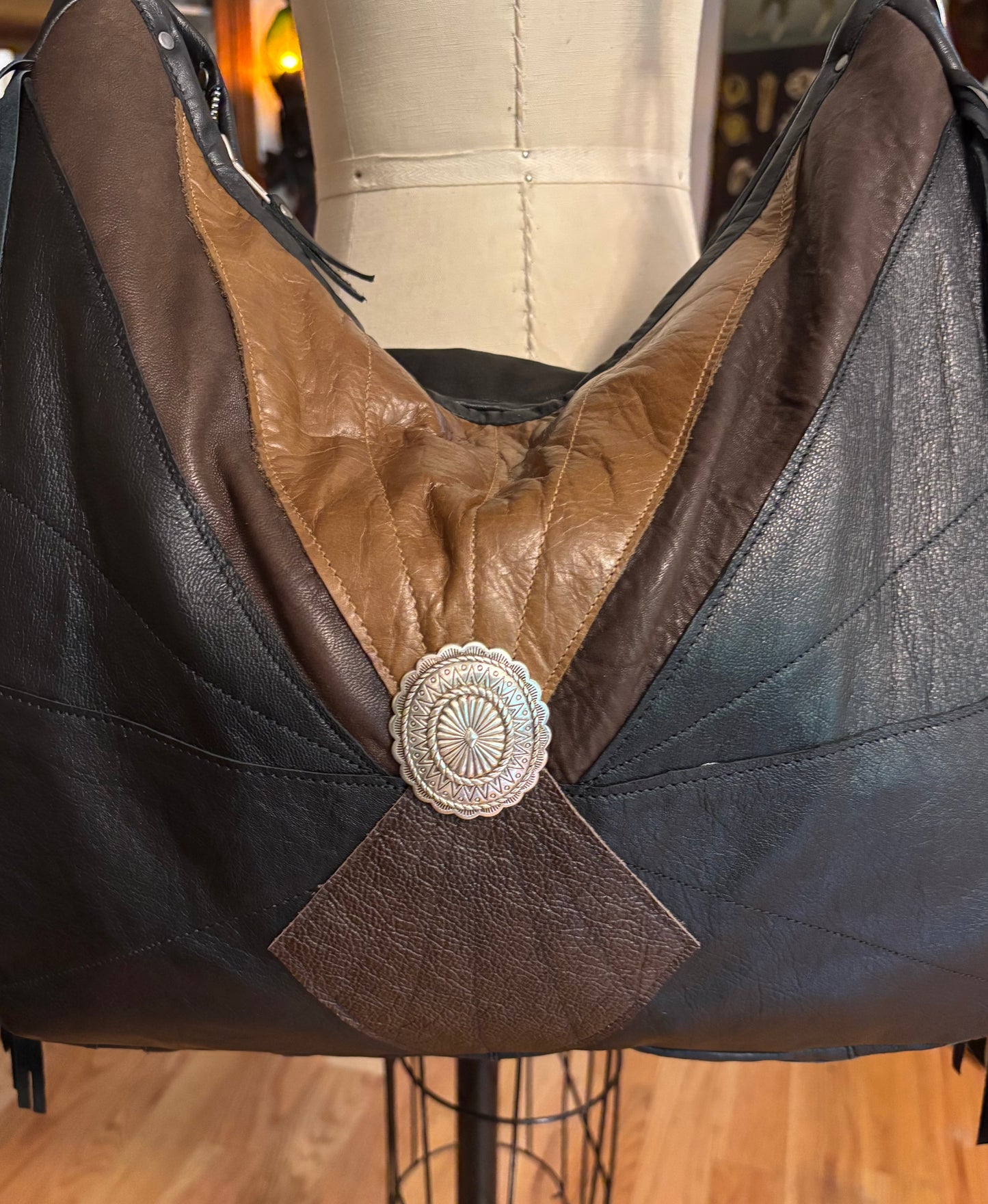 Black and Brown Reclaimed Leather Bag