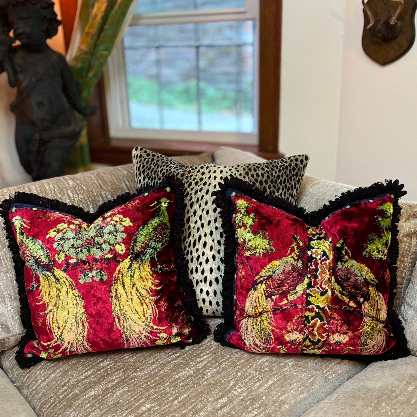 Tropical Birds Vintage Velvet Pillow